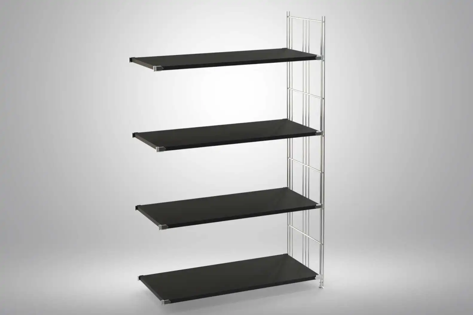 Ergänzungs-Regal Set für 135x85x38 mit schwarz lackierten Holzböden und Chrom Leitern - modular erweiterbar