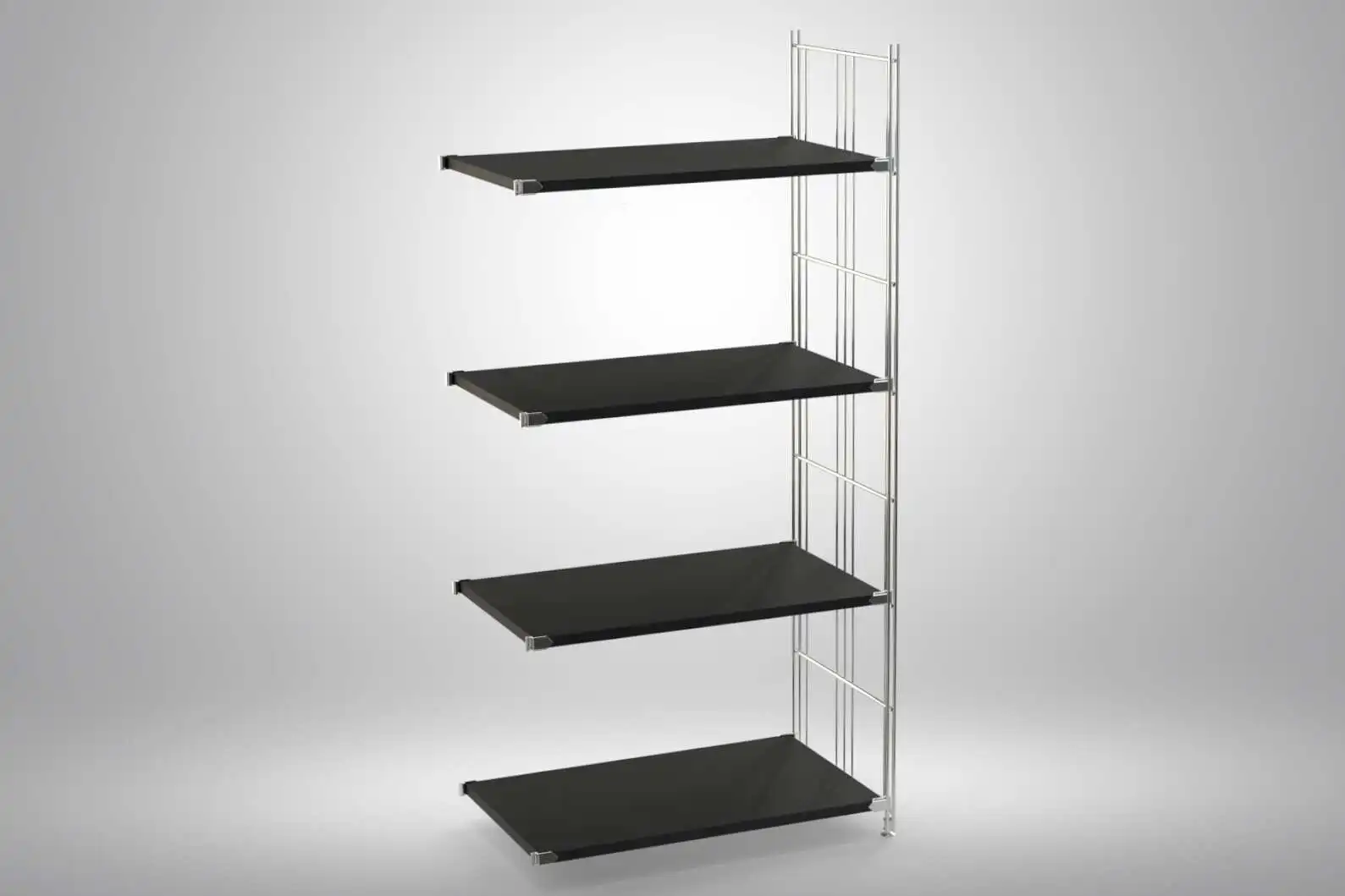 Ergänzungs-Regal Set für 135x65x38 mit schwarz lackierten Holzböden und Chrom Leitern - modular erweiterbar