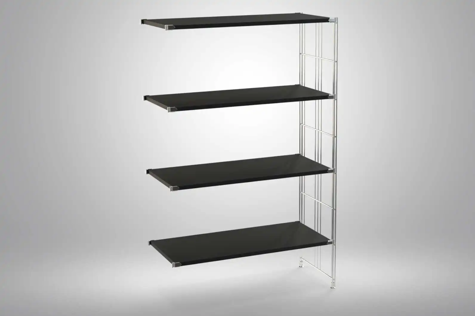 Ergänzungs-Regal Set für 135x85x38 mit schwarz lackierten Holzböden und Chrom Leitern - modular erweiterbar