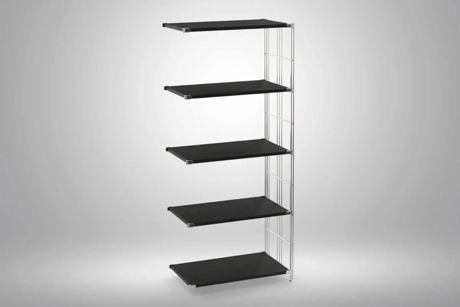 Ergänzungs-Regal Set für 154x65x38 mit schwarz lackierten Holzböden und Chrom Leitern - modular erweiterbar