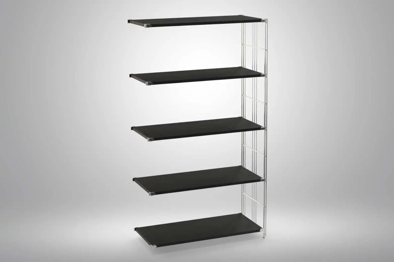 Ergänzungs-Regal Set für 154x85x38 mit schwarz lackierten Holzböden und Chrom Leitern - modular erweiterbar