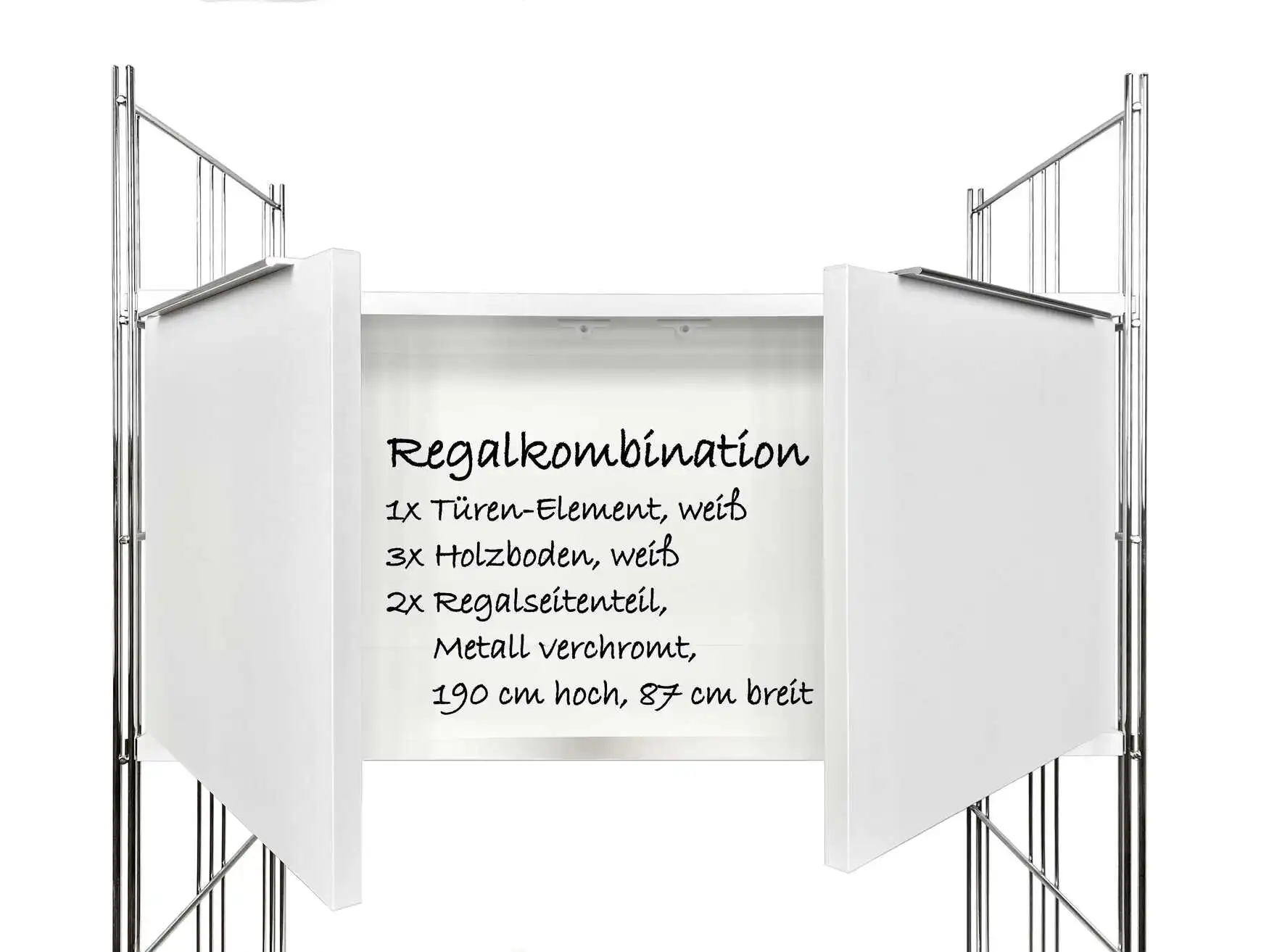 Maße: 190x87x38 cm Regalset mit Türen-Korpi 190x87x38 cm weiß-chrom - 909866