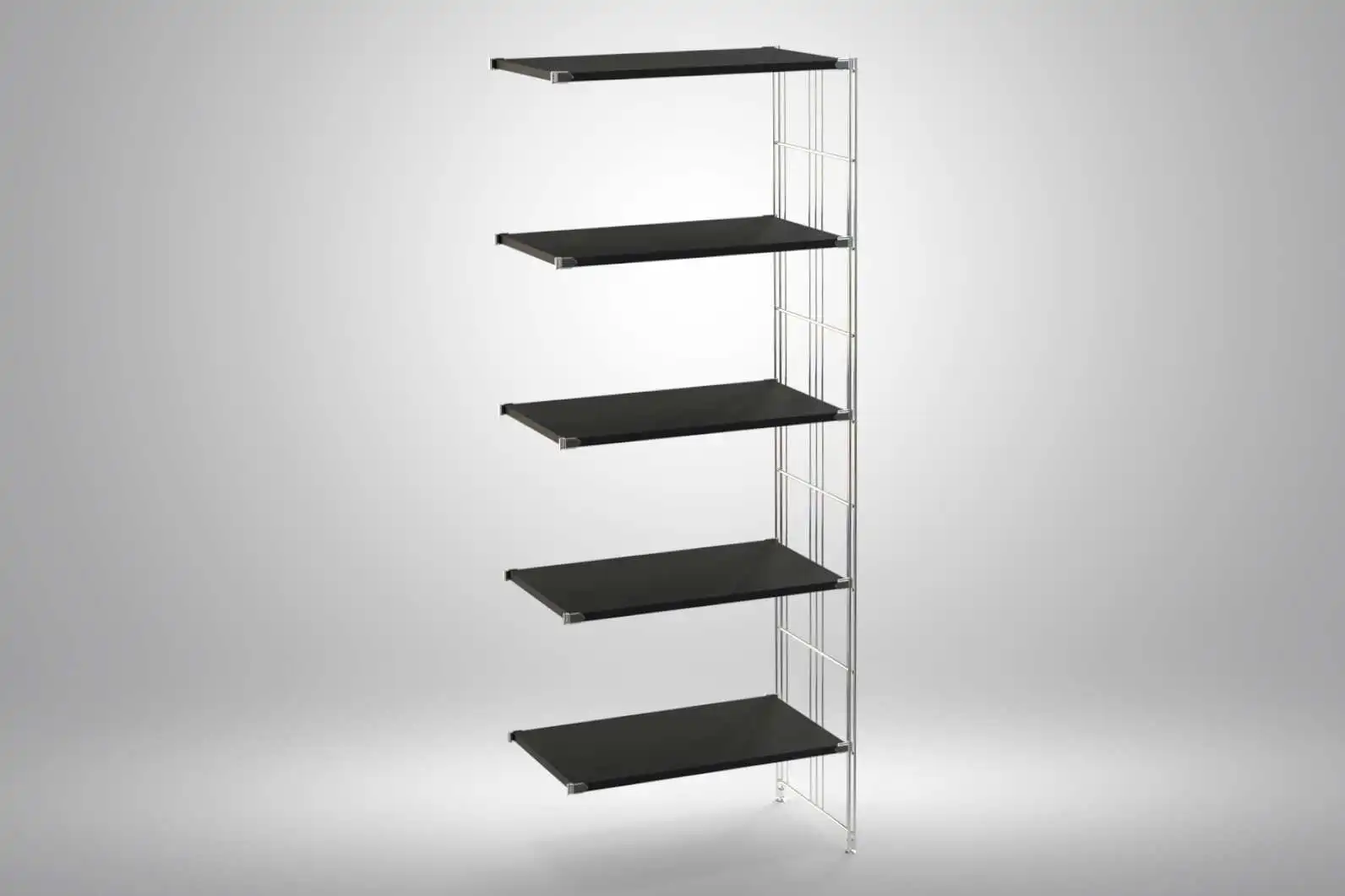 Ergänzungs-Regal Set für 172x65x38 mit schwarz lackierten Holzböden und Chrom Leitern - modular erweiterbar