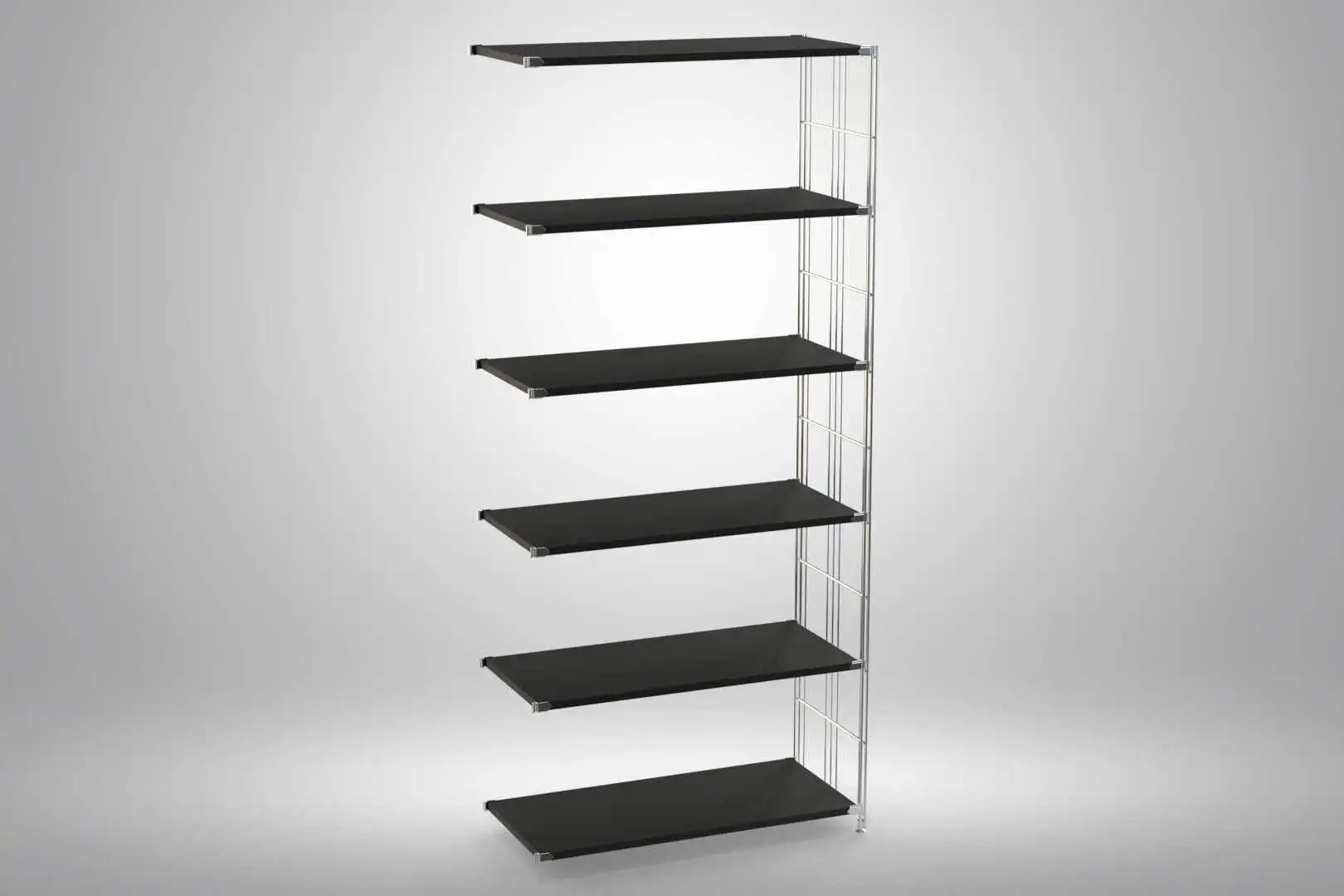 Ergänzungs-Regal Set für 190x85x38 mit schwarz lackierten Holzböden und Chrom Leitern - modular erweiterbar