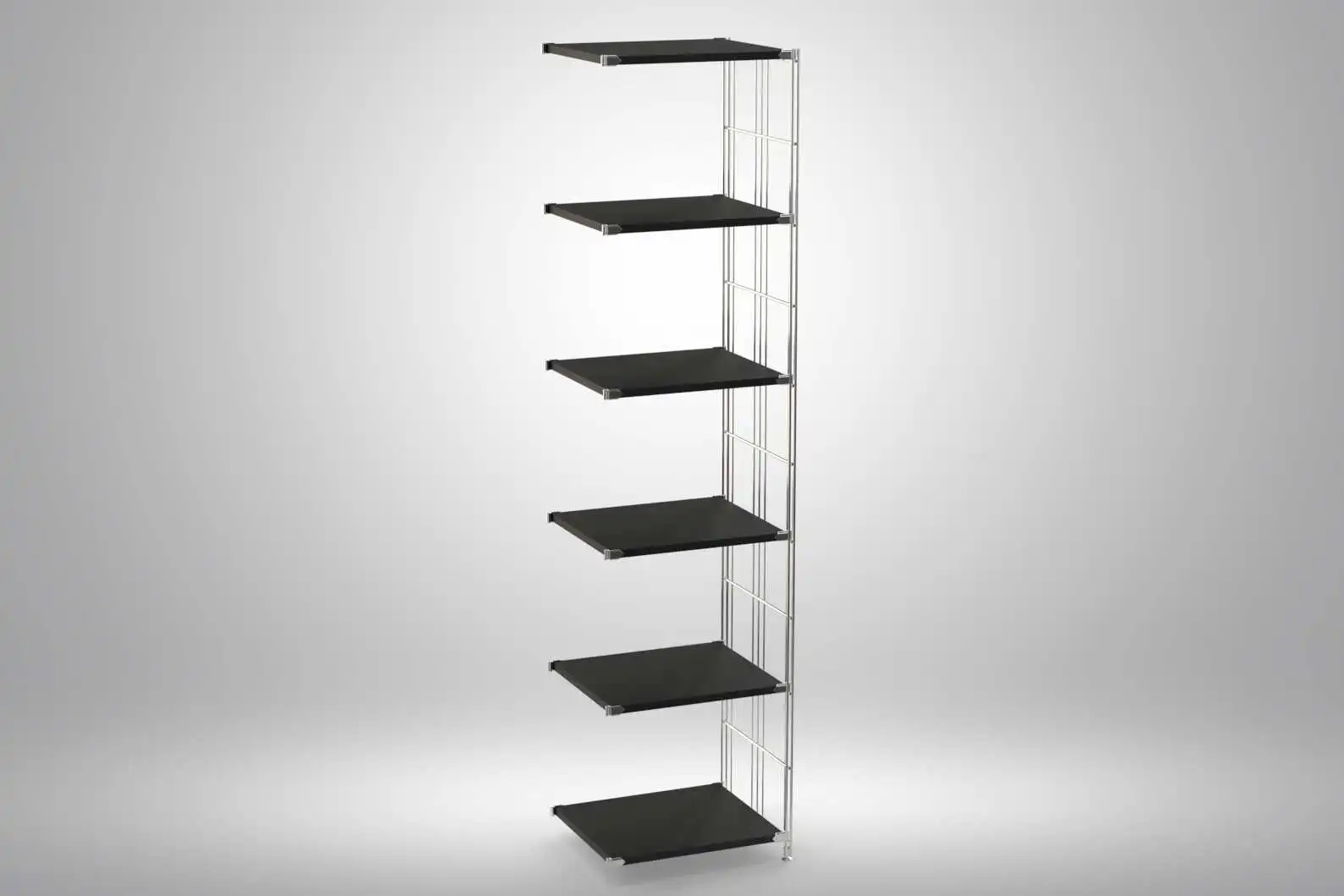 Ergänzungs-Regal Set für 190x46x38 mit schwarz lackierten Holzböden und Chrom Leitern - modular erweiterbar