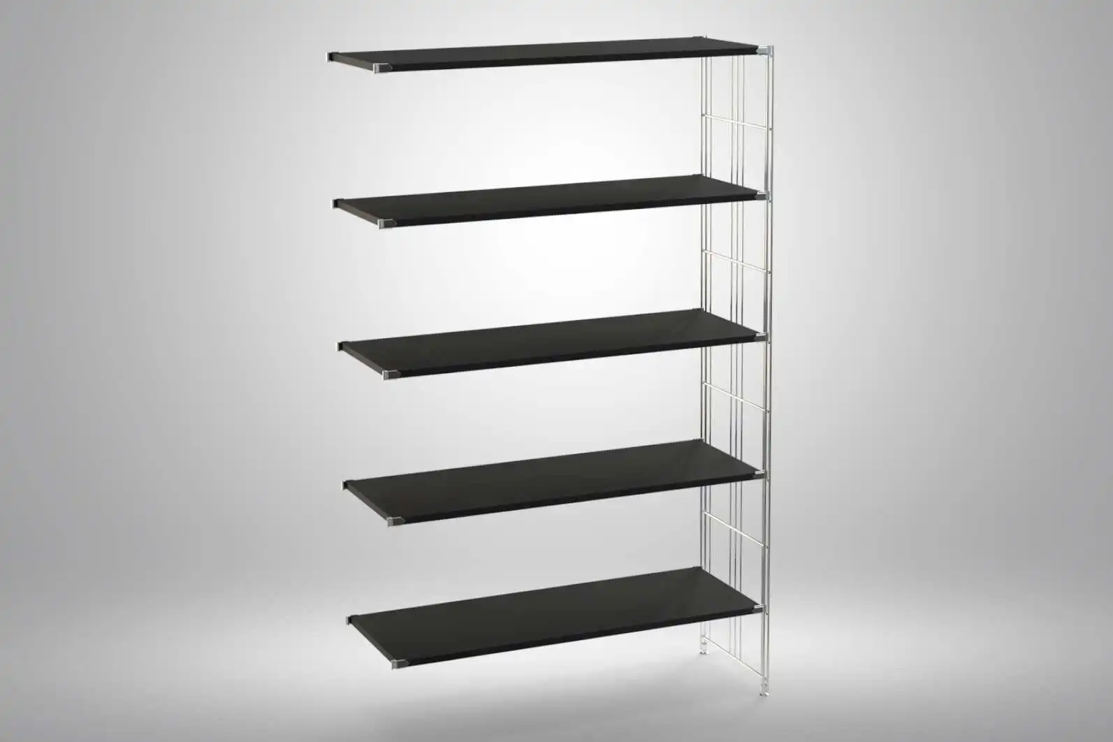 Ergänzungs-Regal Set für 172x104x38 mit schwarz lackierten Holzböden und Chrom Leitern - modular erweiterbar