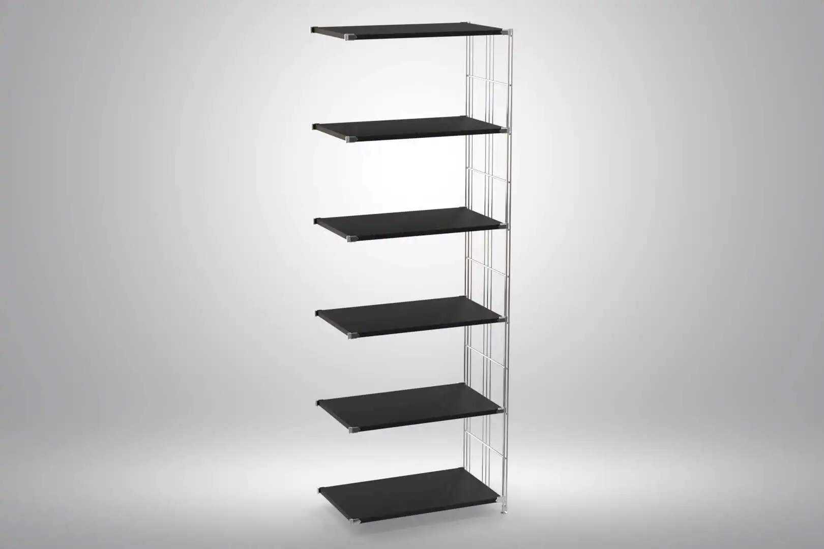 Ergänzungs-Regal Set für 190x65x38 mit schwarz lackierten Holzböden und Chrom Leitern - modular erweiterbar