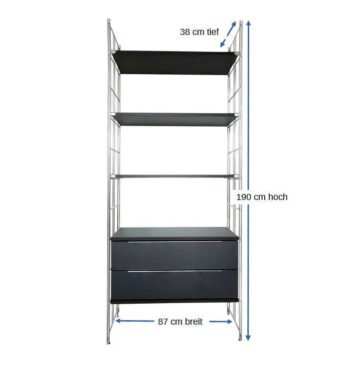 Art. Nr. 909861 - Regal 190x87x38 cm Aufbaubeispiel mit Doppel-Schublade