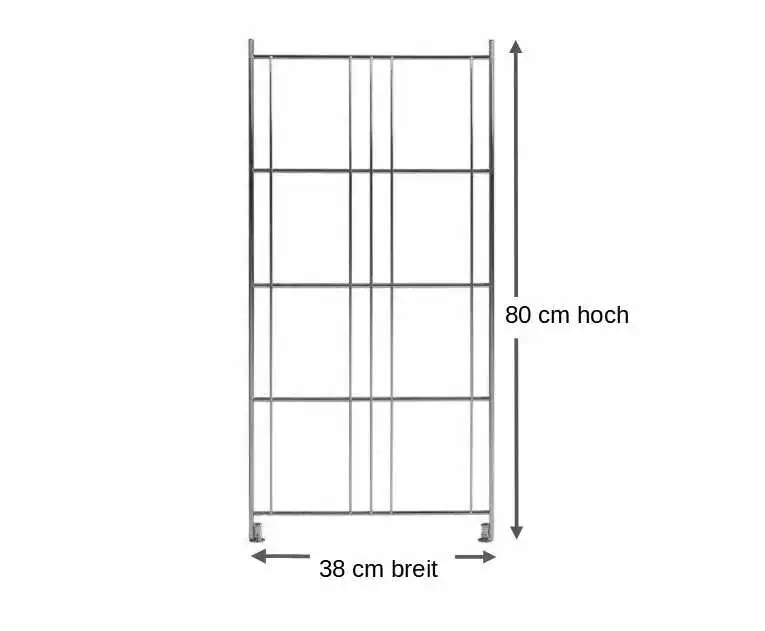 270100 Regalseitenteil mit Buchsen 80x38 cm BIII 380 Leitern aus verchromtem Stahl mit eindrehbaren Füßen – Die ideale Lösung für Ihr Regalsystem  Unsere hochwertigen Leitern sind die perfekte Ergänzung für jedes Regalsystem. Hergestellt aus verchromtem Stahl, bieten sie nicht nur eine hervorragende Stabilität, sondern auch ein modernes und elegantes Design, das sich nahtlos in jede Einrichtung einfügt. Die verchromte Oberfläche sorgt für zusätzlichen Schutz vor Korrosion und verleiht den Leitern eine ansprechende Optik.  Ein herausragendes Merkmal dieser Leitern sind die eindrehbaren Füße, die eine einfache und flexible Anpassung an verschiedene Untergründe ermöglichen. Dadurch können Sie sicherstellen, dass Ihre Regale stabil stehen, egal wo sie platziert werden. Diese Funktion sorgt für eine optimale Standfestigkeit und macht die Leitern besonders vielseitig einsetzbar – sei es in Wohnräumen, Büros oder Lagerflächen.  Die Kombination aus verchromtem Stahl und innovativem Design macht unsere Leitern zur idealen Wahl für alle, die Wert auf Qualität und Ästhetik legen. Sie sind nicht nur robust und langlebig, sondern auch einfach zu montieren und zu verwenden. Mit den eindrehbaren Füßen passen sie sich perfekt an jede Situation an, was eine sichere und praktische Nutzung garantiert.  Setzen Sie auf die Sicherheit und den Stil unserer Leitern und optimieren Sie Ihr Regalsystem für eine noch bessere Lagerung und Organisation. Egal, ob Sie Ihre Einrichtung modernisieren oder einfach nur zusätzlichen Stauraum schaffen möchten – unsere Leitern bieten Ihnen die Flexibilität und Unterstützung, die Sie benötigen.
