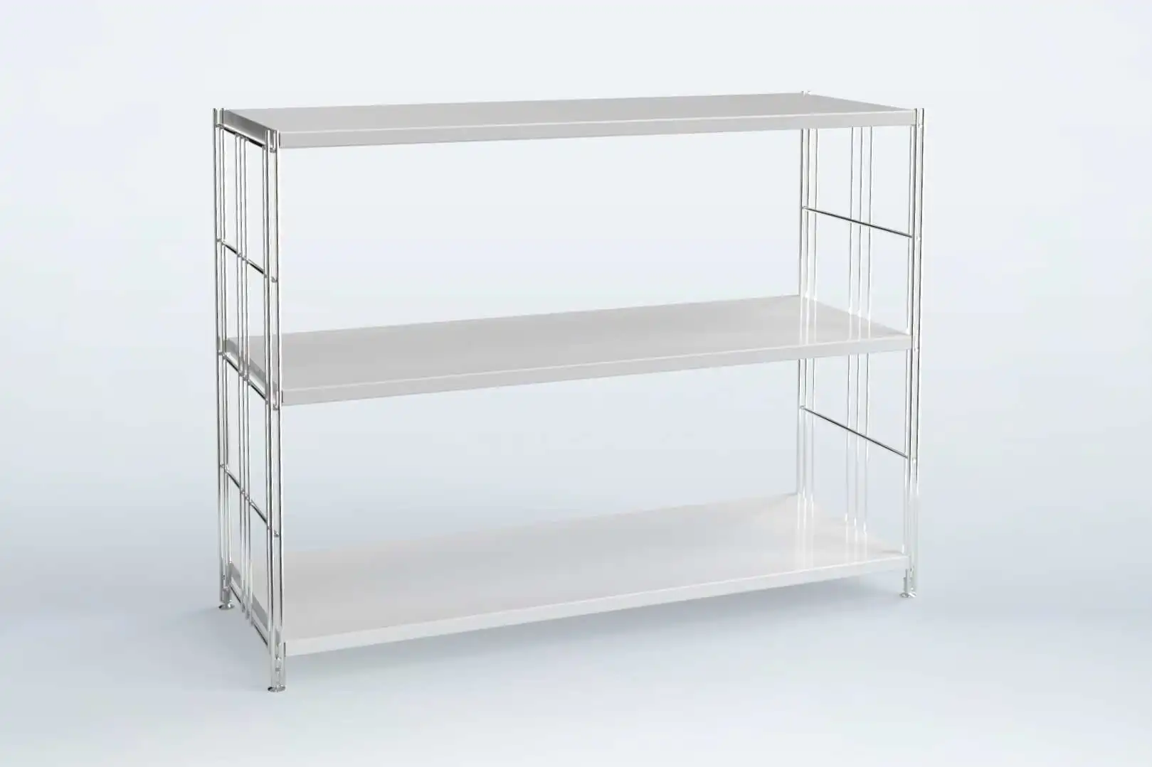 BIII Metall Regal mit 3 Blechböden weiß beschichtet  80x106x38 cm mit Leitern aus Stahl, Chrom beschichtet und mit verstellbaren Füße