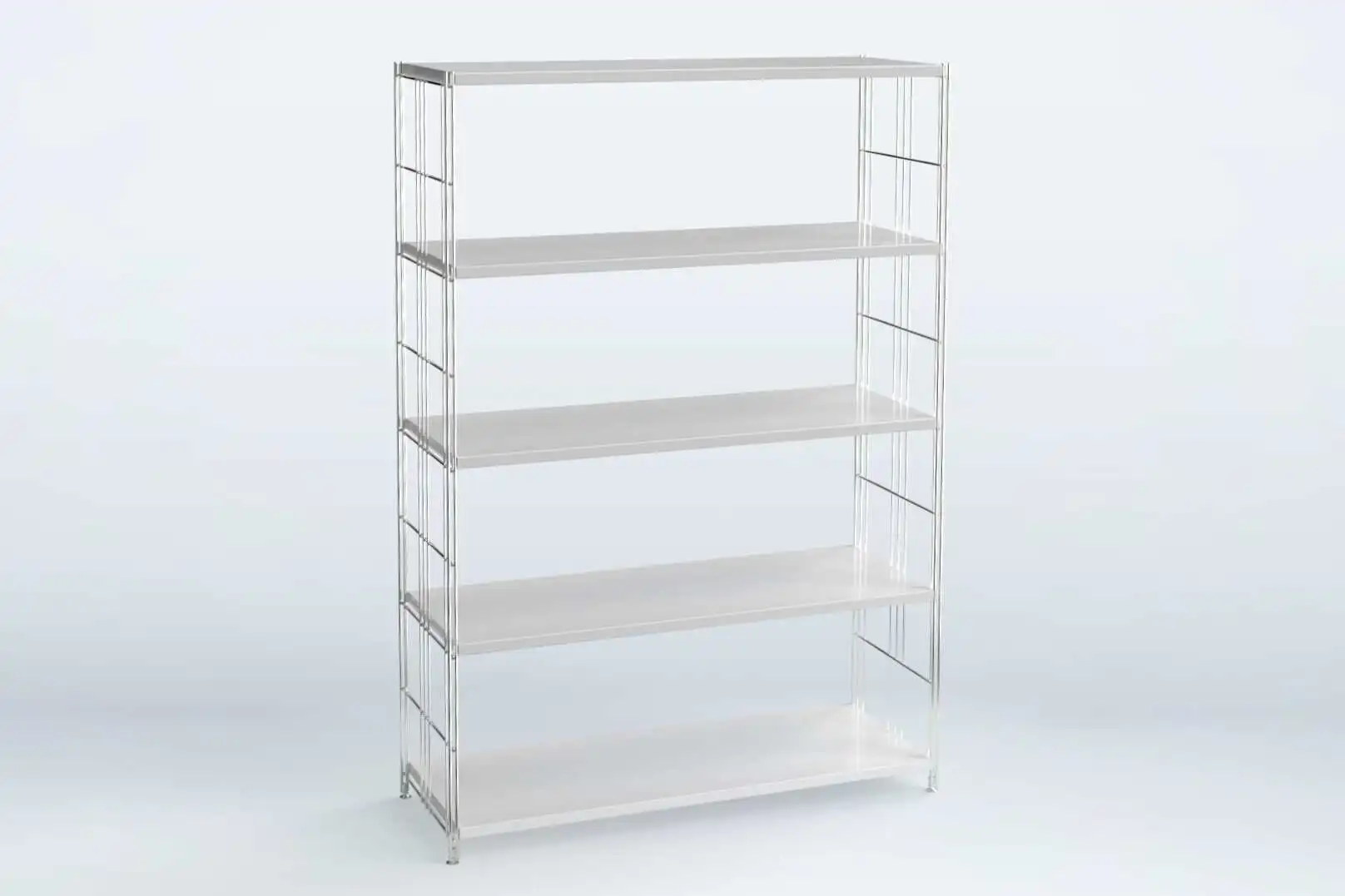 BIII Metall Regal mit 5 Blechböden weiß beschichtet  154x106x38 cm mit Leitern aus Stahl, Chrom beschichtet und mit verstellbaren Füße