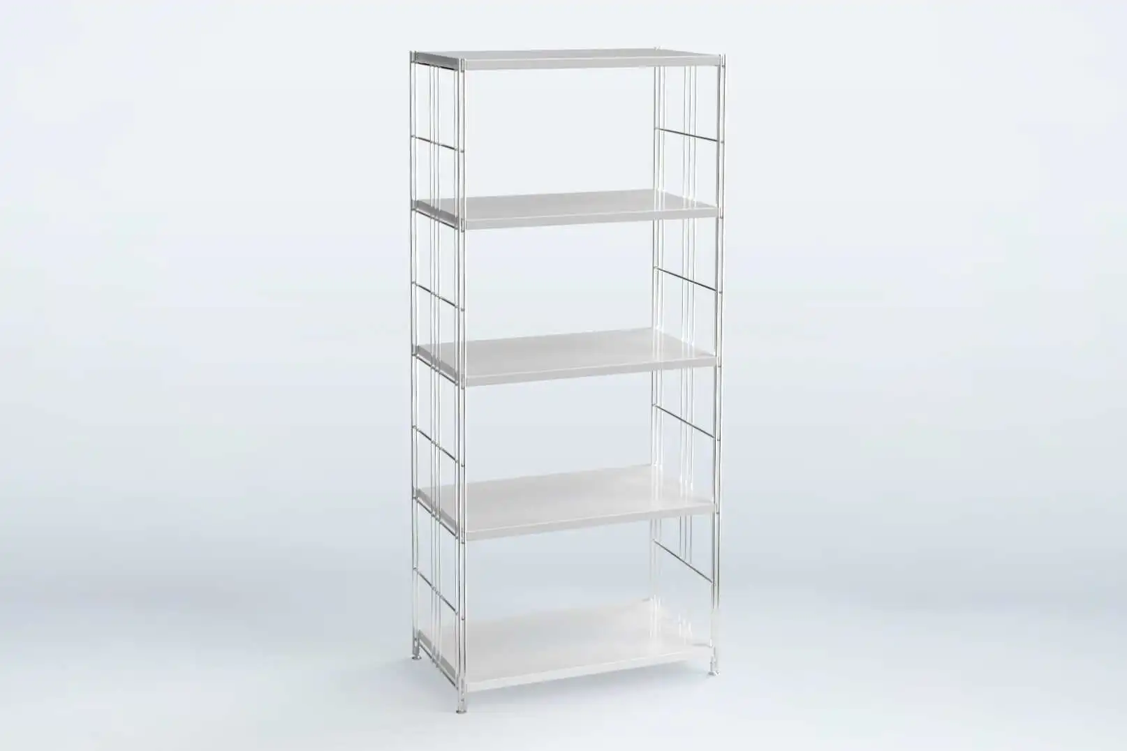 BIII Metall Regal mit 5 Blechböden weiß beschichtet  154x67x38 cm mit Chrom Leitern und verstellbaren Füße