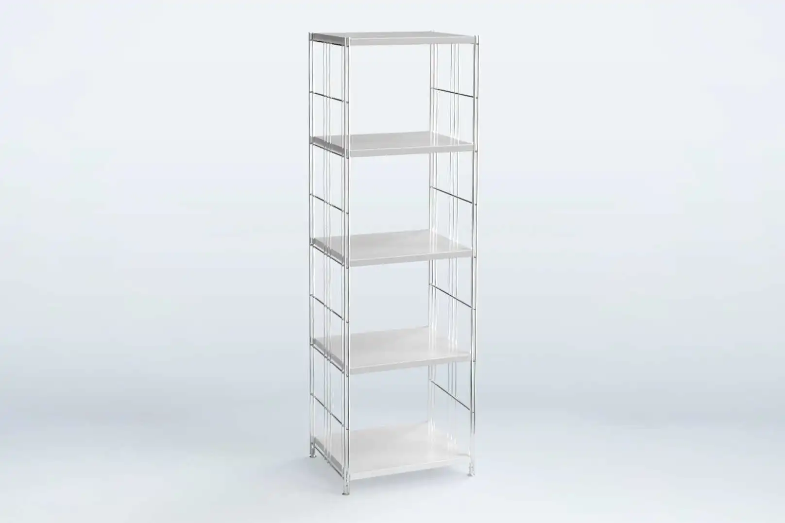 BIII Metall Regal mit 5 Blechböden weiß beschichtet  154x46x38 cm mit Chrom Leitern und verstellbaren Füße