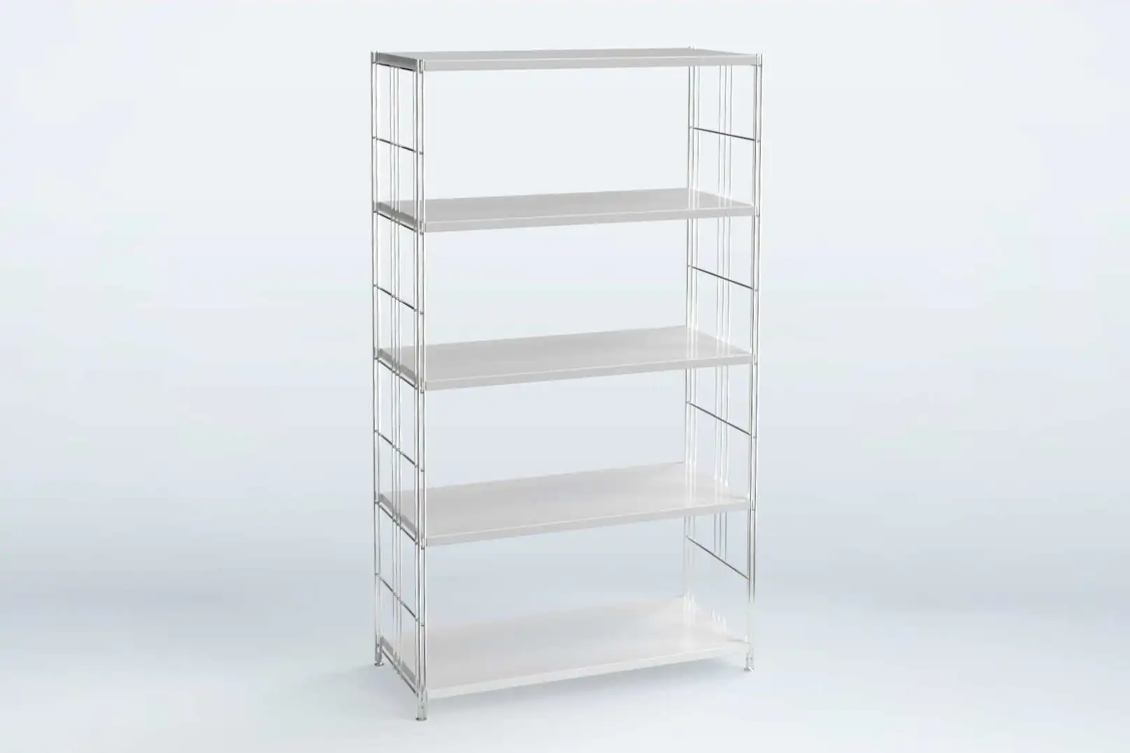 BIII Metall Regal mit 5 Blechböden weiß beschichtet  154x87x38 cm mit Leitern aus Stahl, Chrom beschichtet und mit verstellbaren Füße