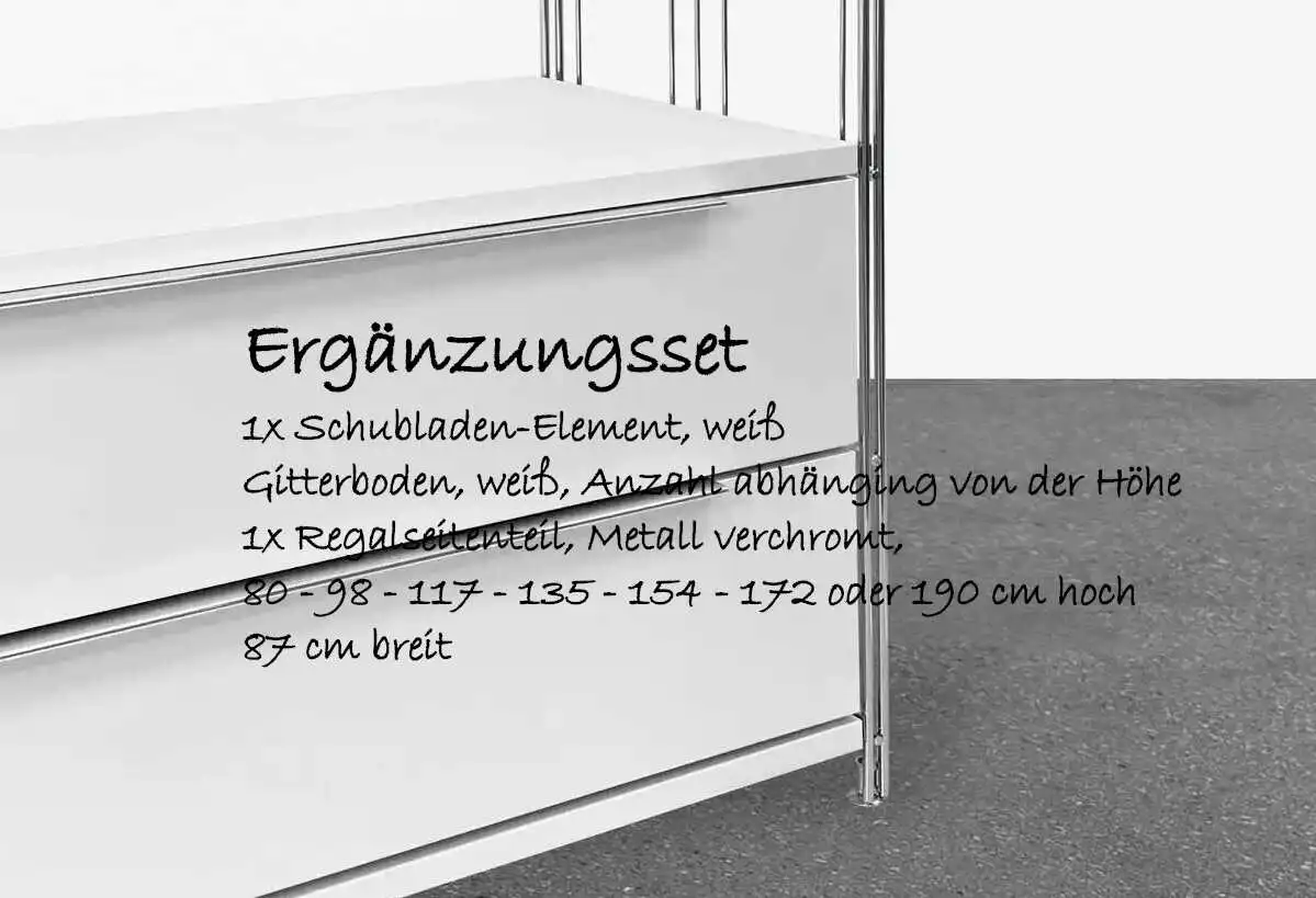 909898 - 909904 BIII Ergänzungsset mit weisser Doppel-Schublade 85 cm breit + Gitterböden - ab 80 cm bis 190  Höhe Serie BIII 380