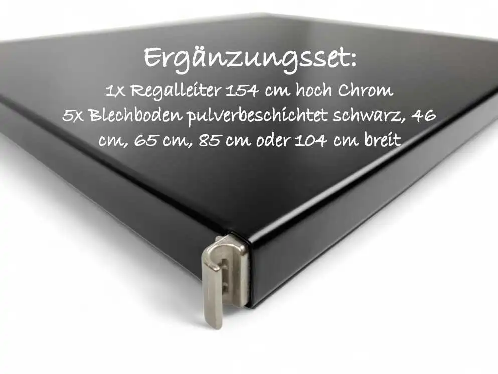 908116_908117_908118_908119_Ergänzungsset 5x Blechboden schwarz pulverbeschichtet 190 x 38 cm (Höhe x Tiefe) - 46 cm - 65 cm - 85 cm oder 104 cm breit