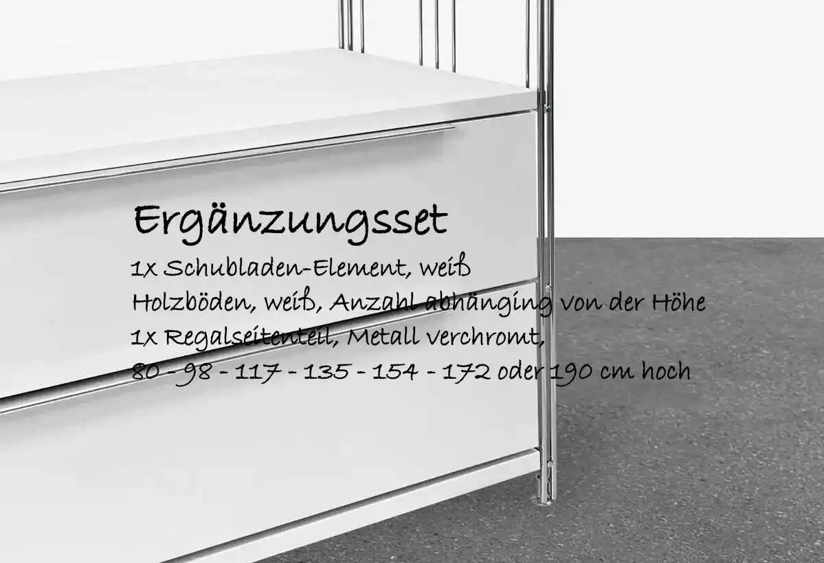 909876 - 909882 BIII Ergänzungsset mit weisser Doppel-Schublade 85 cm breit + Holz-Böden - ab 80 cm bis 190  Höhe BIII 380