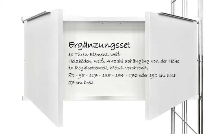 909869-909875 BIII Ergänzungsset mit weissem Türenkorpus 85 cm breit + Holz-Böden - ab 80 cm bis 190  Höhe Serie BIII 380