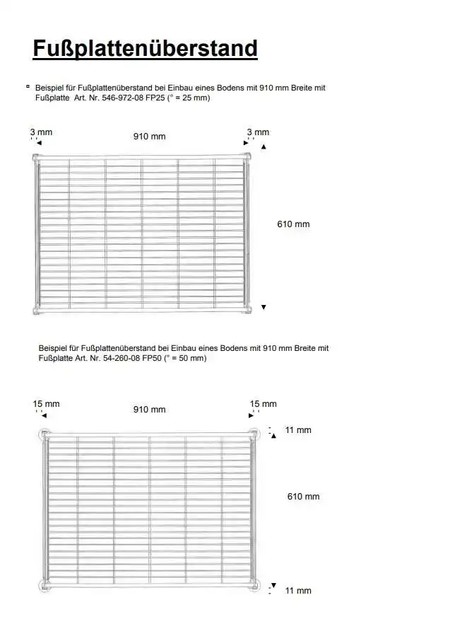 ETAGAIR Technische Beschreibung Fußplattenüberstand für Regalleitern
