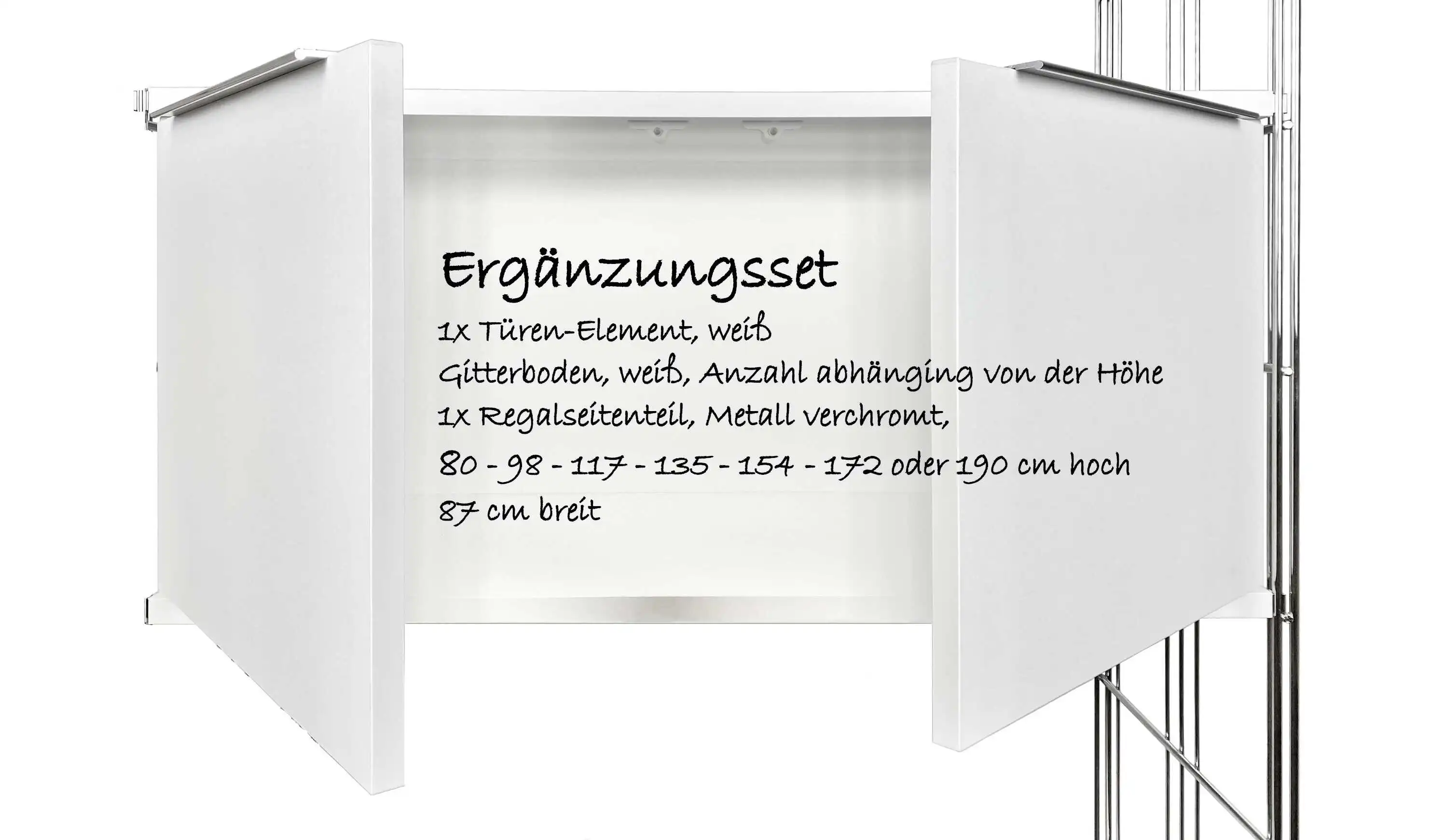 BIII Ergänzungsset mit weissem Türenkorpus 85 cm breit + Gitterböden - ab 80 cm bis 190 Höhe