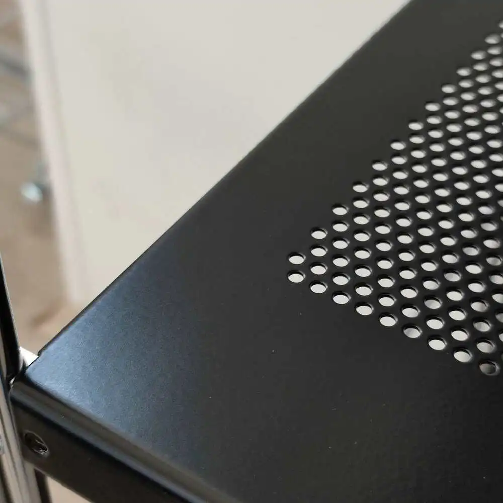 Metallhalterungen verchromt Metall-Regal mit 3 schwarzen Lochblechböden - chice Metall-Chrom-Kombination 90 cm hoch verschiedene Breiten