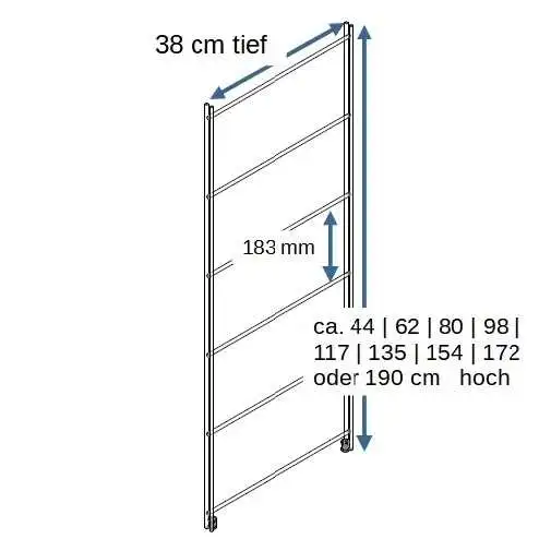 Regalleiter Metall verchromt in 80 cm 98 cm 117 cm 135 cm 154 cm 172 cm oder 190 cm Höhe