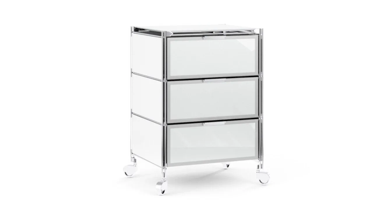 KUBUS Rollcontainer in weiß, 3 Metallschubladen, Rollcontainer, Art. Nr. 905101