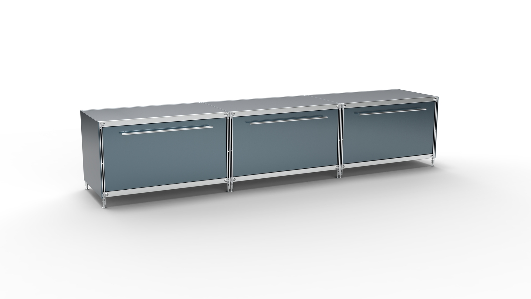 910113 KUBUS Lowboard Metall anthrazit mit 3 Schubladen 235 cm breit pflegeleichte Pulverbeschichtung