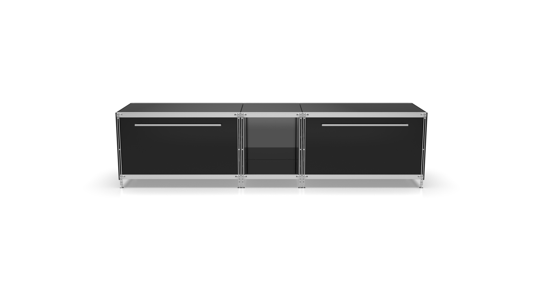 910125 KUBUS Lowboard Metall schwarz mit 2 Schubladen und offenem Fach - 196 cm