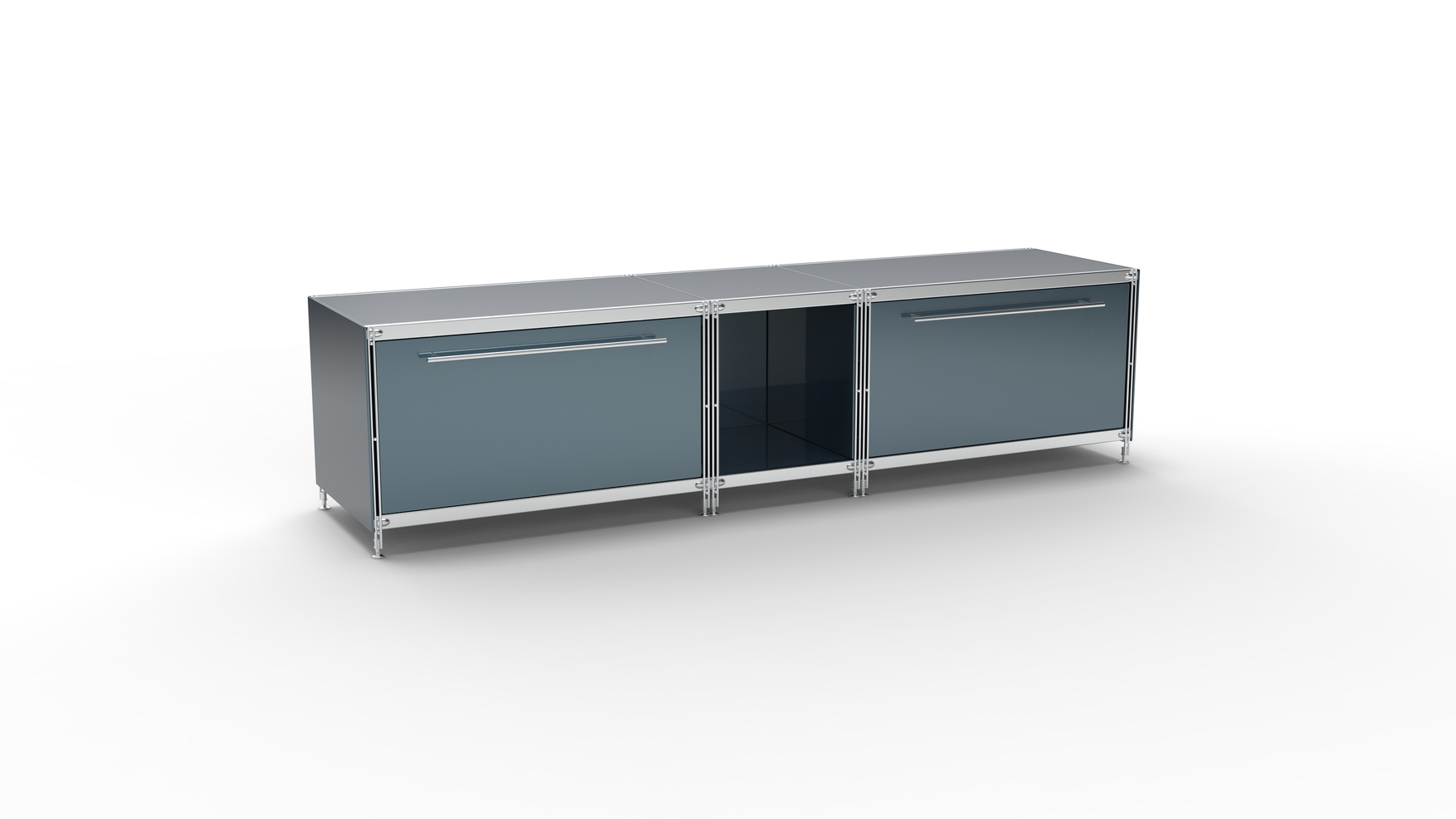 KUBUS Lowboard Metall anthrazit grau mit 2 Schubladen + offenem Fach 196 cm breit