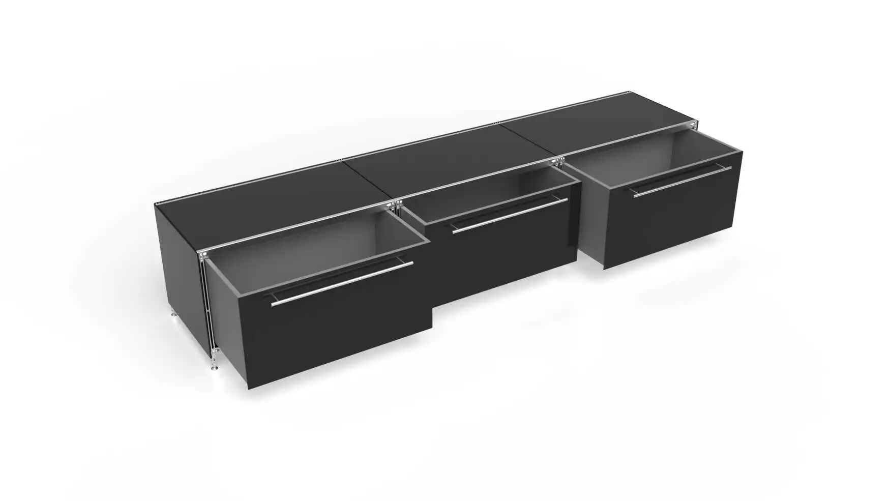 KUBUS Lowboard Metall schwarz mit 3 Schubladen groß 235 cm breit