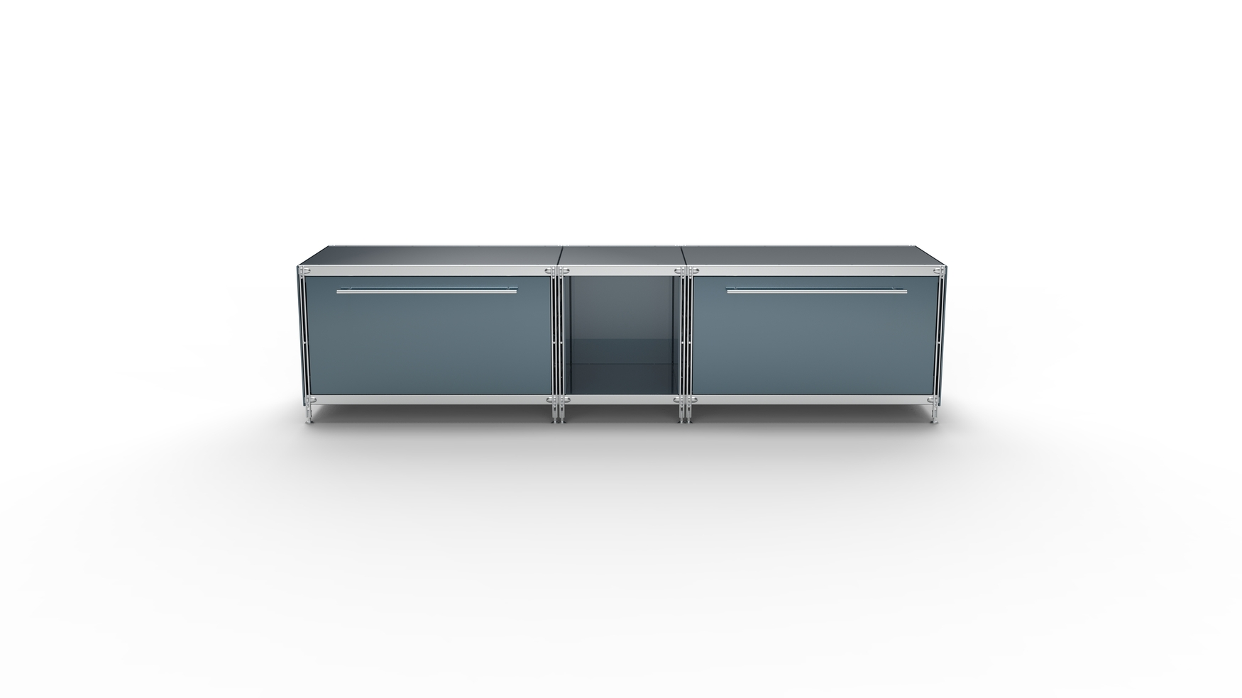 KUBUS Lowboard Metall anthrazit mit 2 Schubladen + offenem Fach 196 cm breit