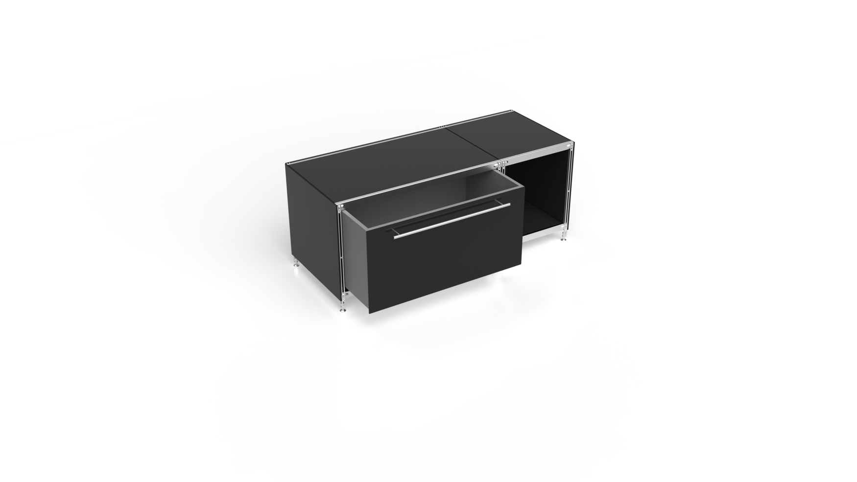 910120 KUBUS Lowboard Metall schwarz mit Schublade und offenem Fach 50 cm hoch