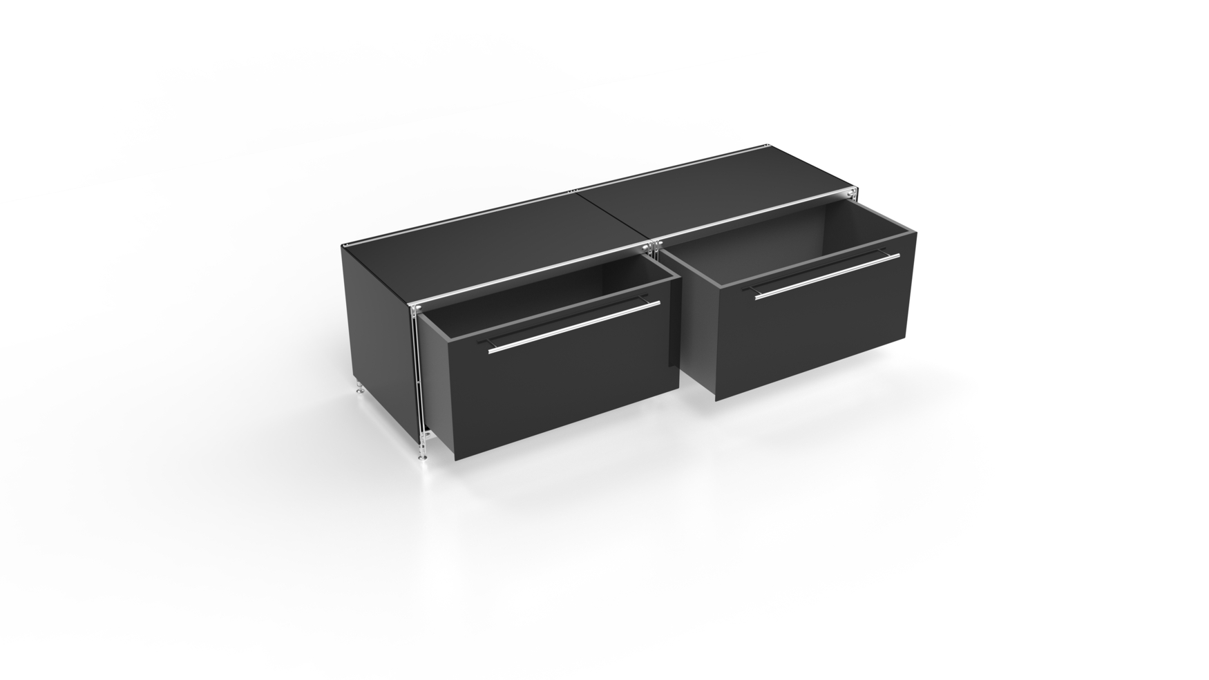 KUBUS Lowboard Metall schwarz mit 2 großen Schubladen 160 cm breit