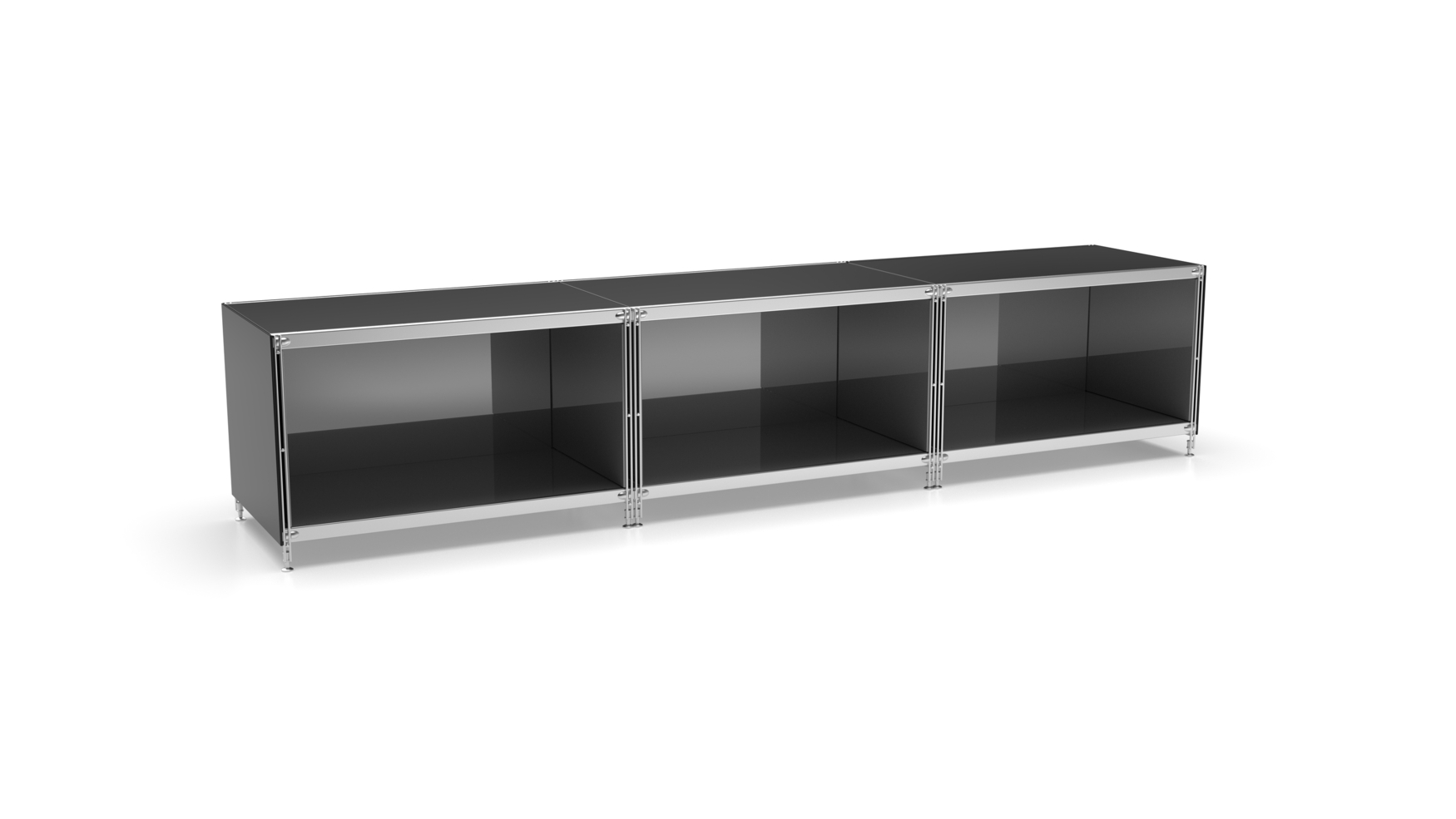 KUBUS Lowboard Metall schwarz mit 3 offenen Fächern 235 cm breit