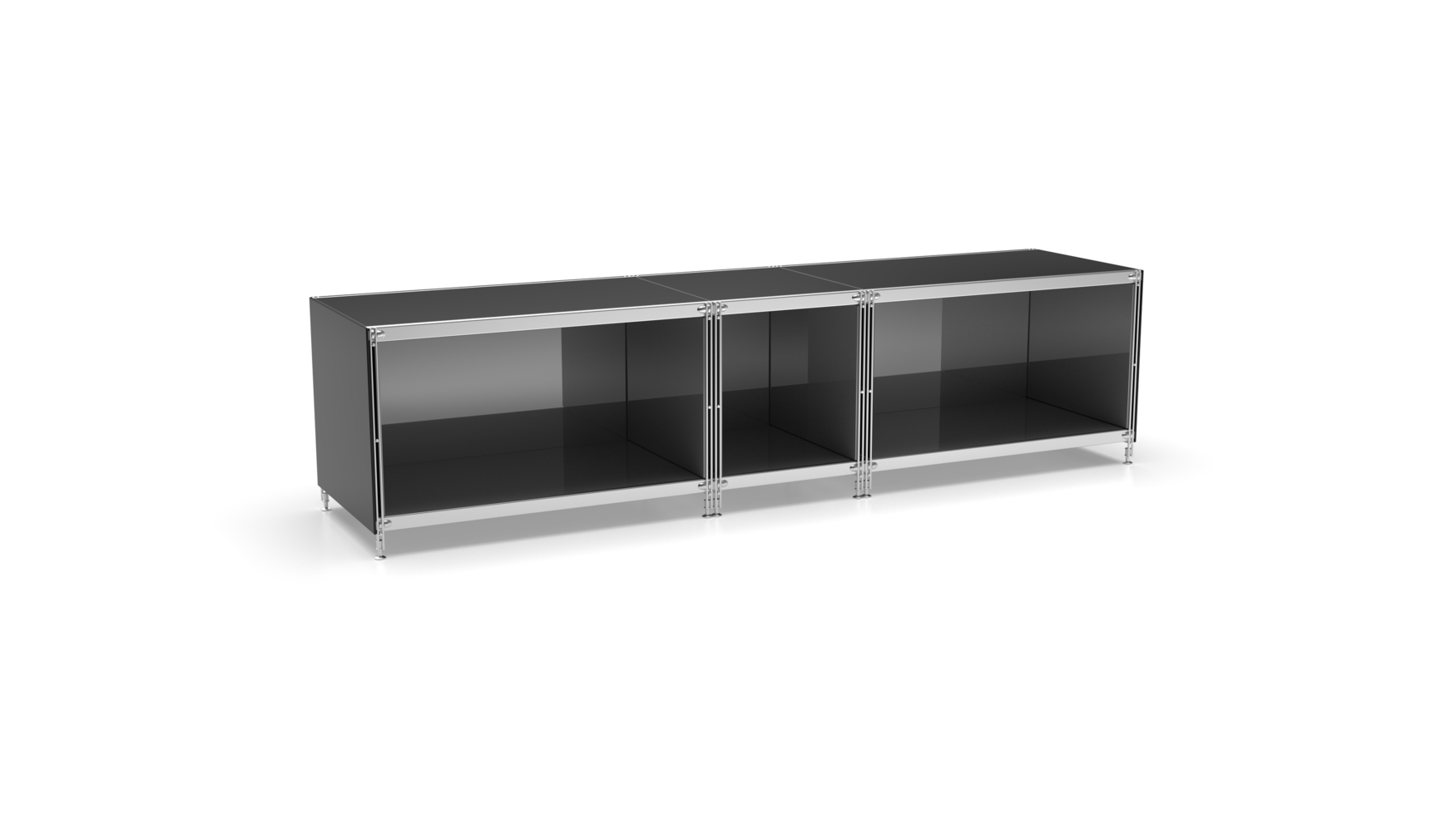 KUBUS Lowboard Metall schwarz mit 3 offenen Fächern 196 cm breit