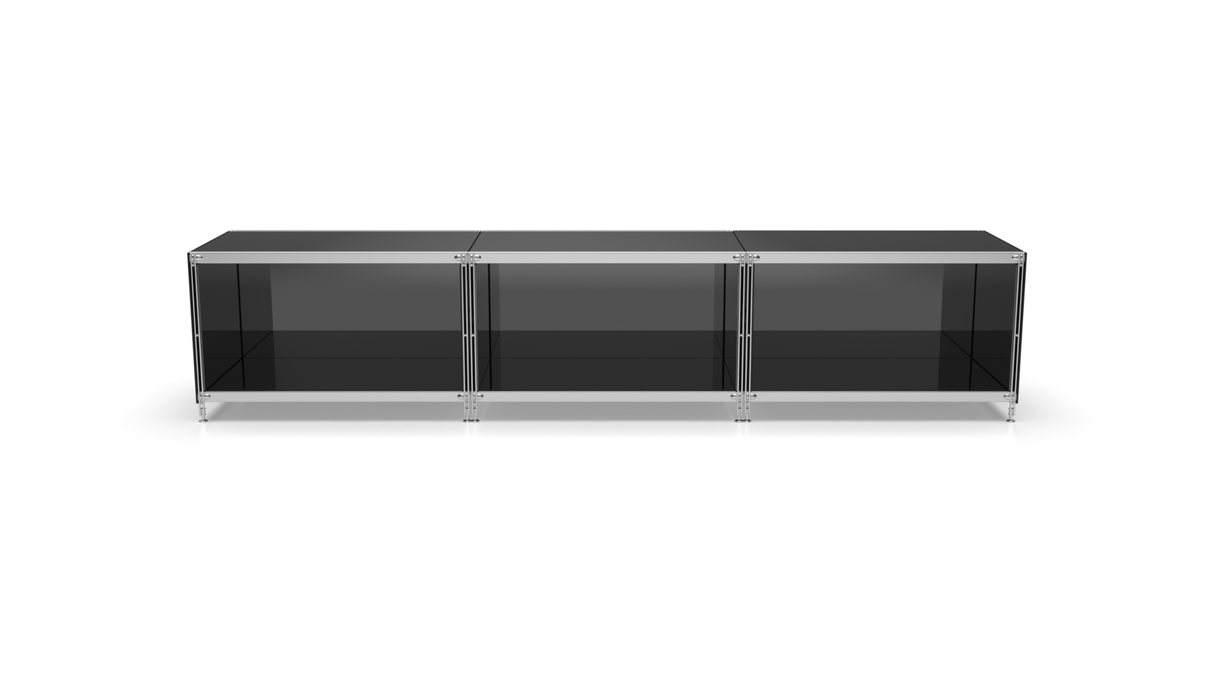 KUBUS Lowboard Metall schwarz mit 3 offenen Fächern 235 cm breit