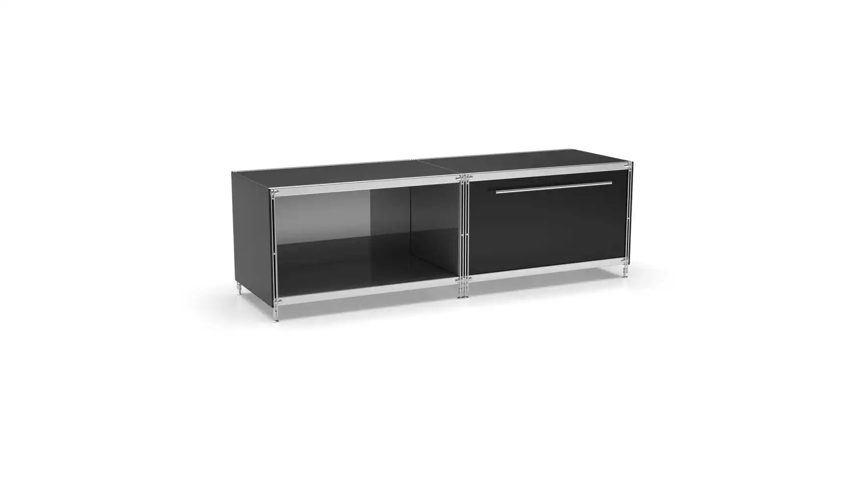 KUBUS Lowboard Metall schwarz mit Schublade + offenem Fach 160 cm breit