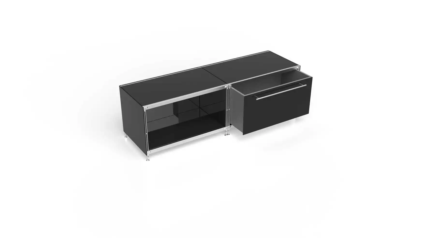 KUBUS Lowboard Metall schwarz mit Schublade + offenem Fach 160 cm breit