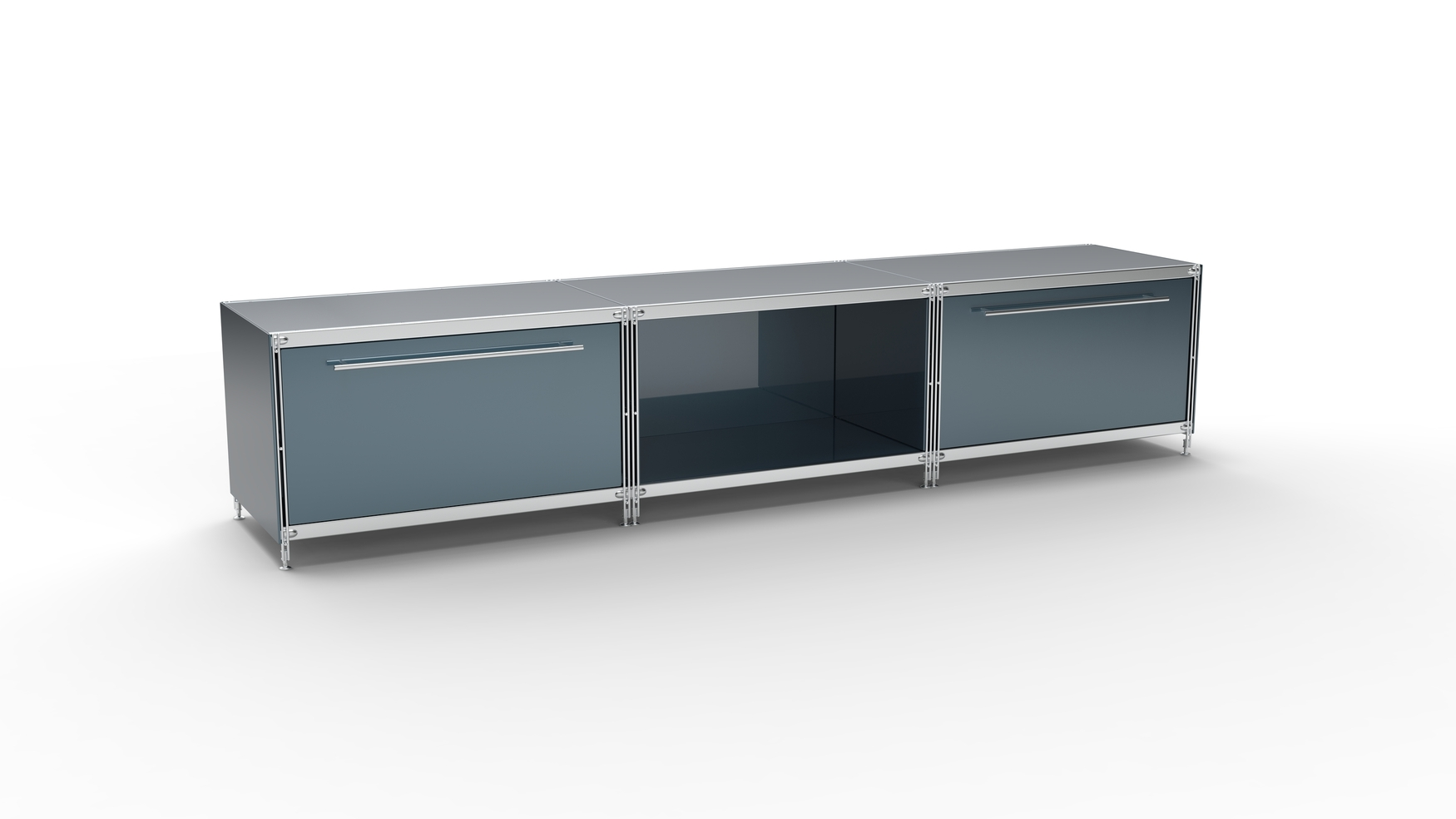 KUBUS Lowboard Metall anthrazit mit 2 Schubladen + offenem Fach 235 cm breit