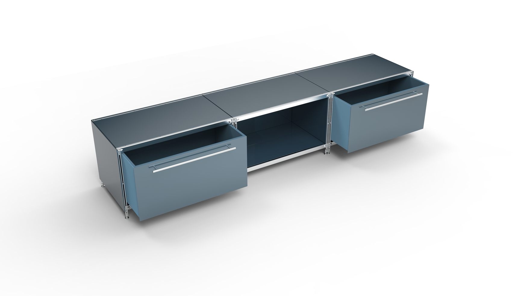 KUBUS Lowboard Metall anthrazit mit 2 Schubladen + offenem Fach 235 cm breit