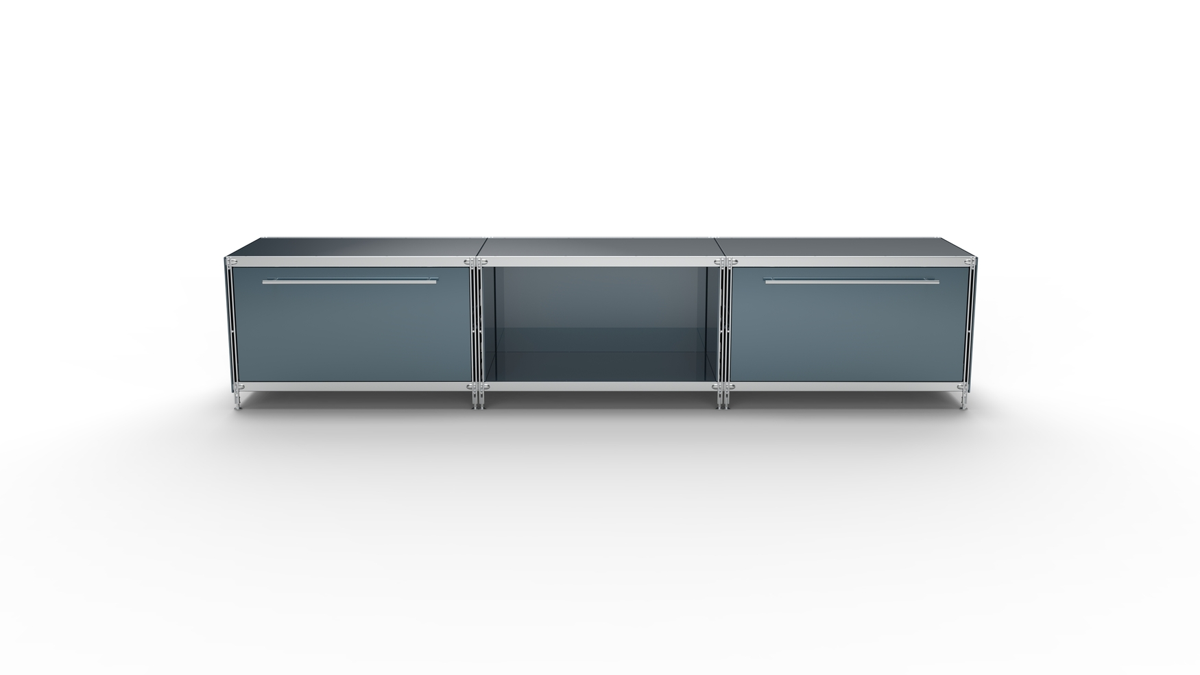 KUBUS Lowboard Metall anthrazit mit 2 Schubladen + offenem Fach 235 cm breit