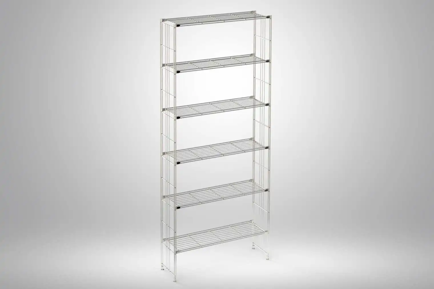 908012 Regalset mit 6 Gitterböden, 208 cm hoch, 87 cm breit, 25 cm tief, Metall verchromt mit Montagmaterial