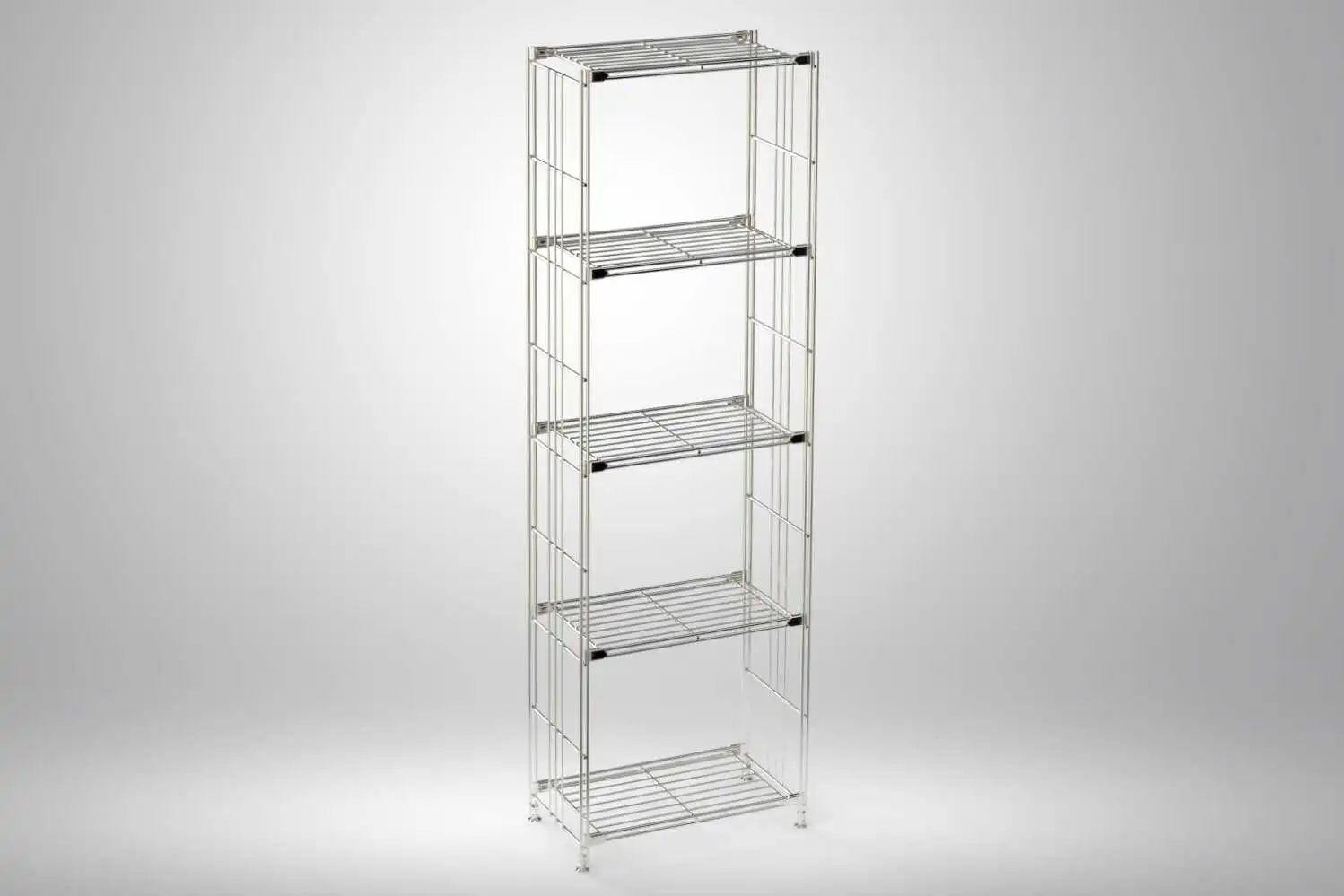 908007 Regalset mit 5 Gitterböden, 154 cm hoch, 48 cm breit, 25 cm tief, Metall verchromt mit Montagmaterial