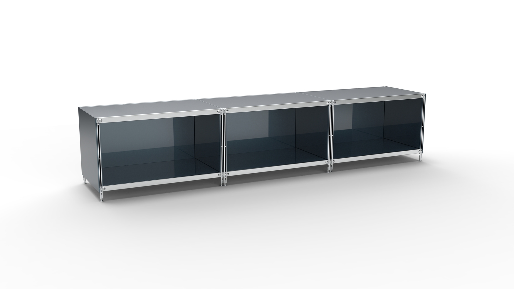 KUBUS Lowboard Metall anthrazit mit 3 offenen Fächern 235 cm breit