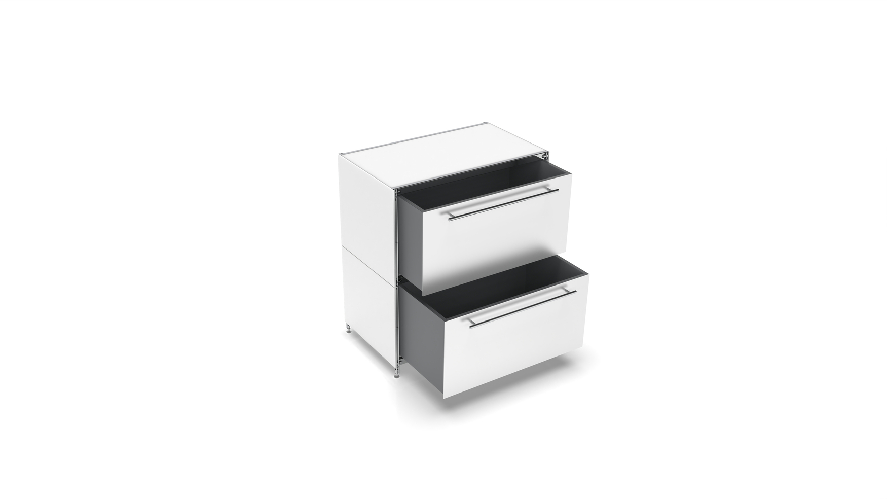 KUBUS Sideboard Metall weiss pulverbeschichtet mit 2 großen Schubladen 80 cm breit 90 cm hoch