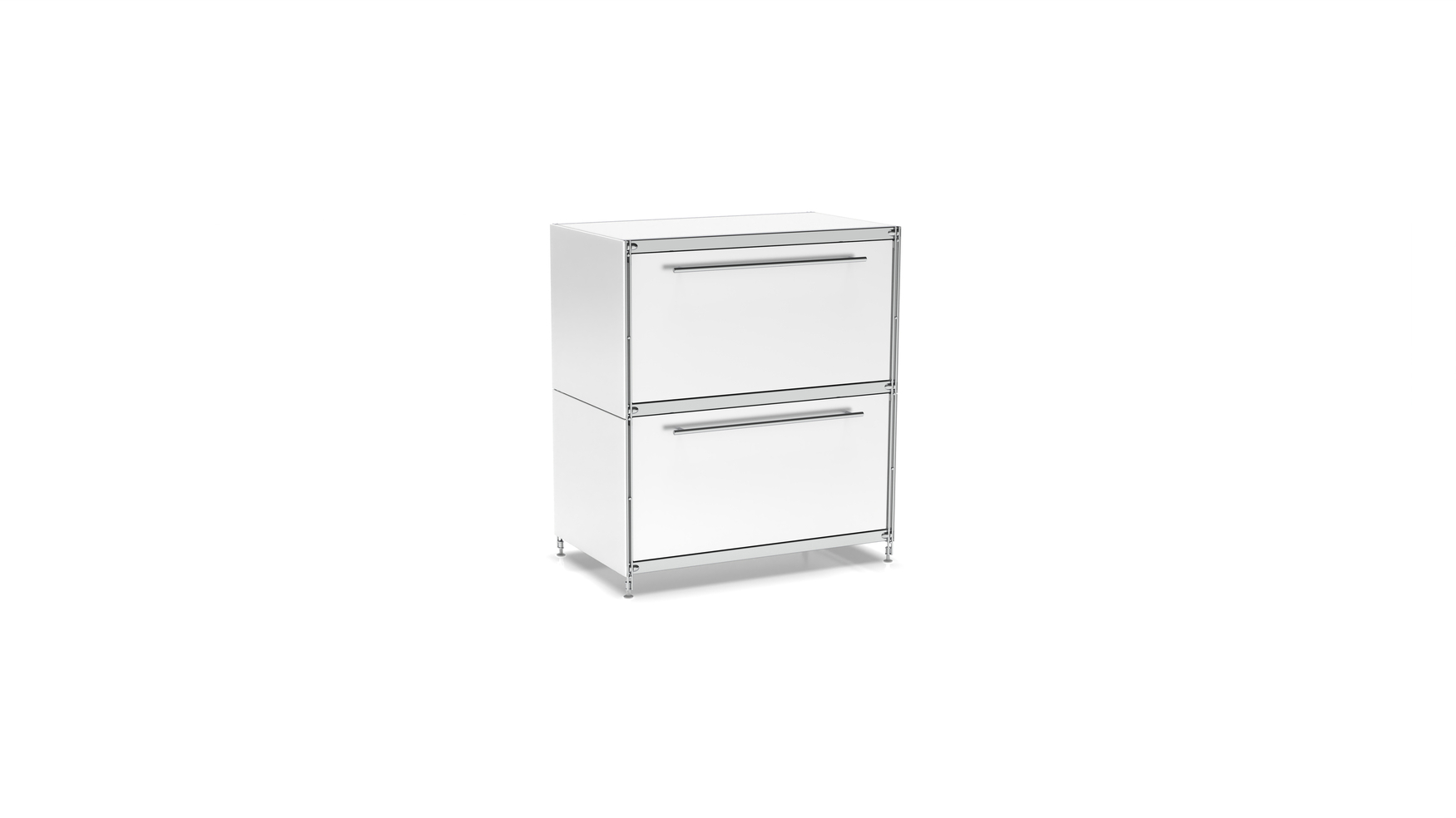 KUBUS Sideboard Metall weiss pulverbeschichtet mit 2 großen Schubladen 80 cm breit 90 cm hoch