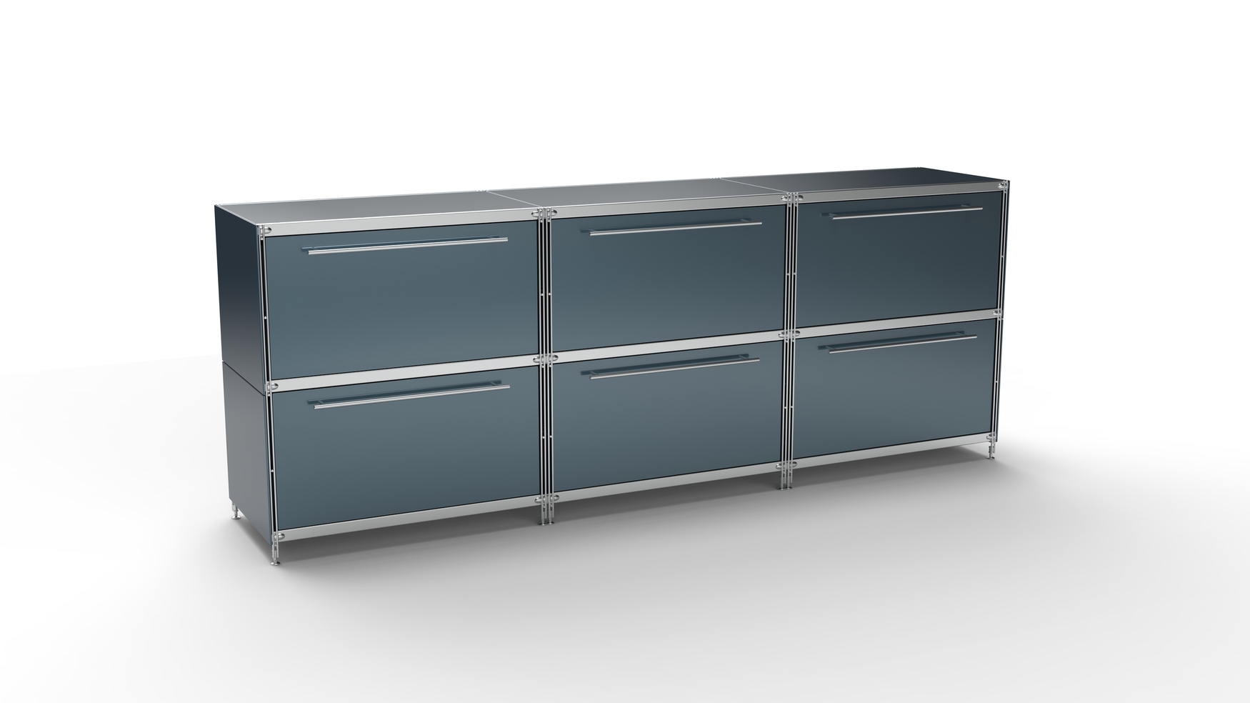 KUBUS Sideboard Metall anthrazit pulverbeschichtet mit 6 großen Schubladen 235 cm breit 90 cm hoch