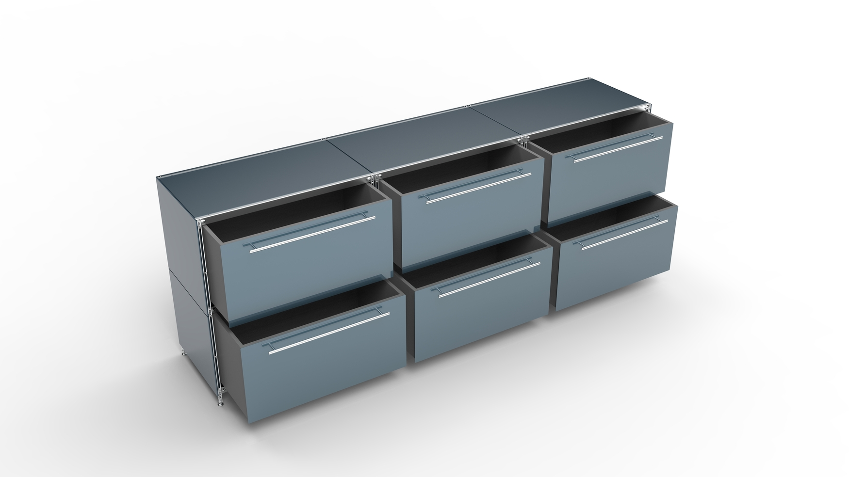 KUBUS Sideboard Metall anthrazit pulverbeschichtet mit 6 großen Schubladen 235 cm breit