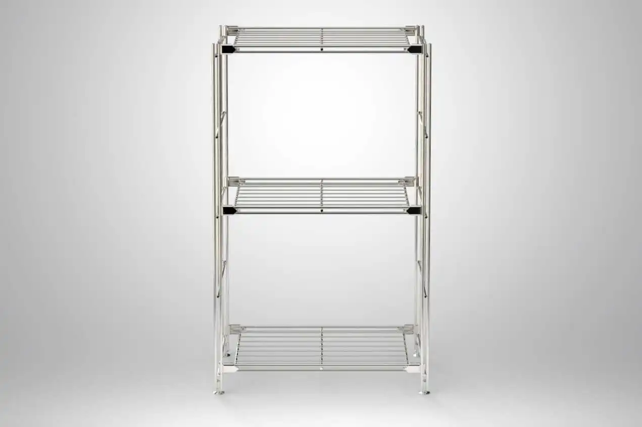 908001 Regal-Set mit 3 Gitterböden, 80 cm hoch, 48 cm breit, 25 cm tief, Metall, verchromt